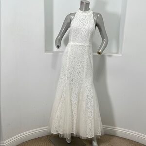 POXY  Bridal White Lace Sleeveless Maxi Gown  Dress Size L